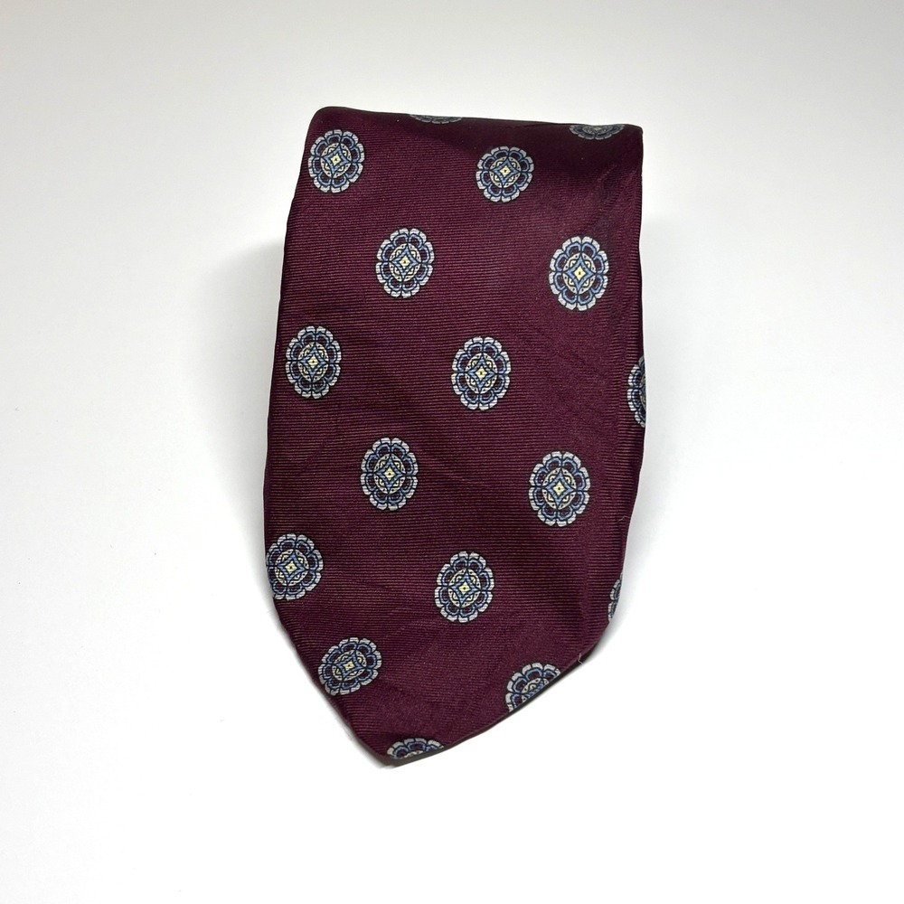 Envoy Silk Tie Men OS Burgundy Medallion Geometric Made in USA Preppy Ivy League